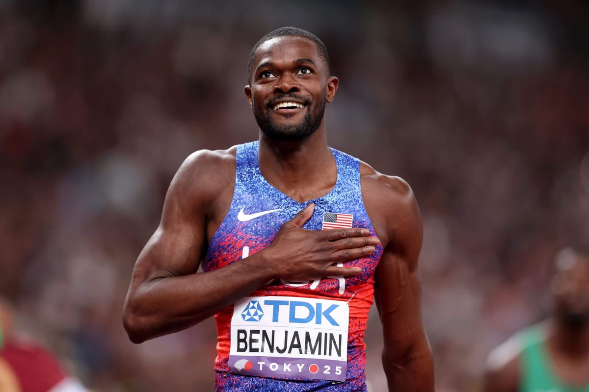 American Rai Benjamin, nearly DQed, wins first 400-meter hurdles world title