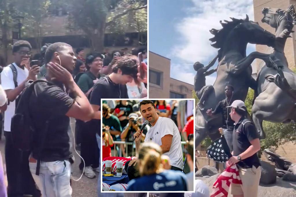 Mocking Texas State student re-enacts Charlie Kirk assassination in...