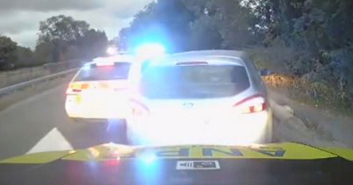 Moment brazen thief tries to escape at 10mph in 'UK's slowest car chase'