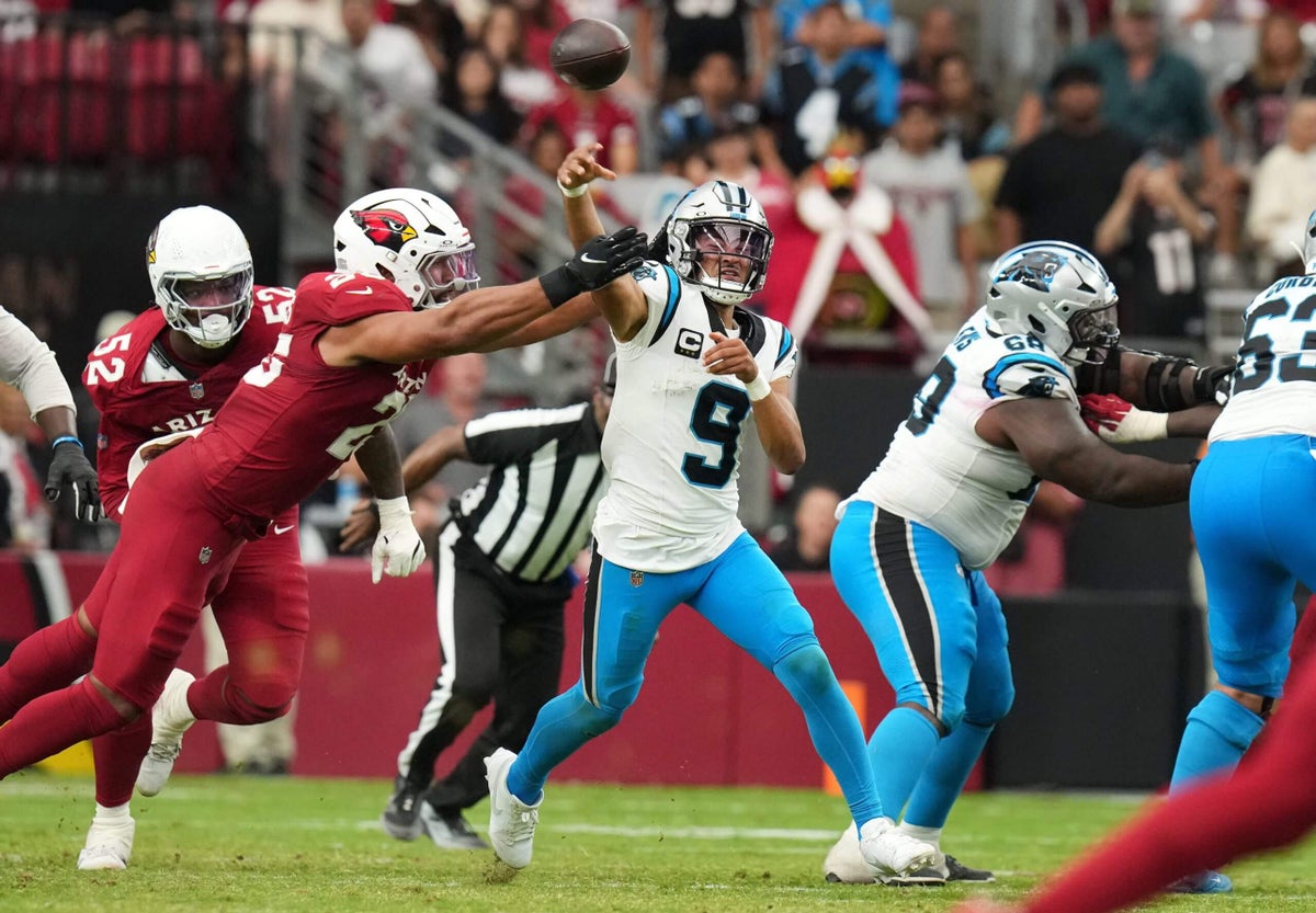 Panthers' OL takes 2 big hits, just in time for the Falcons and their revived pass rush
