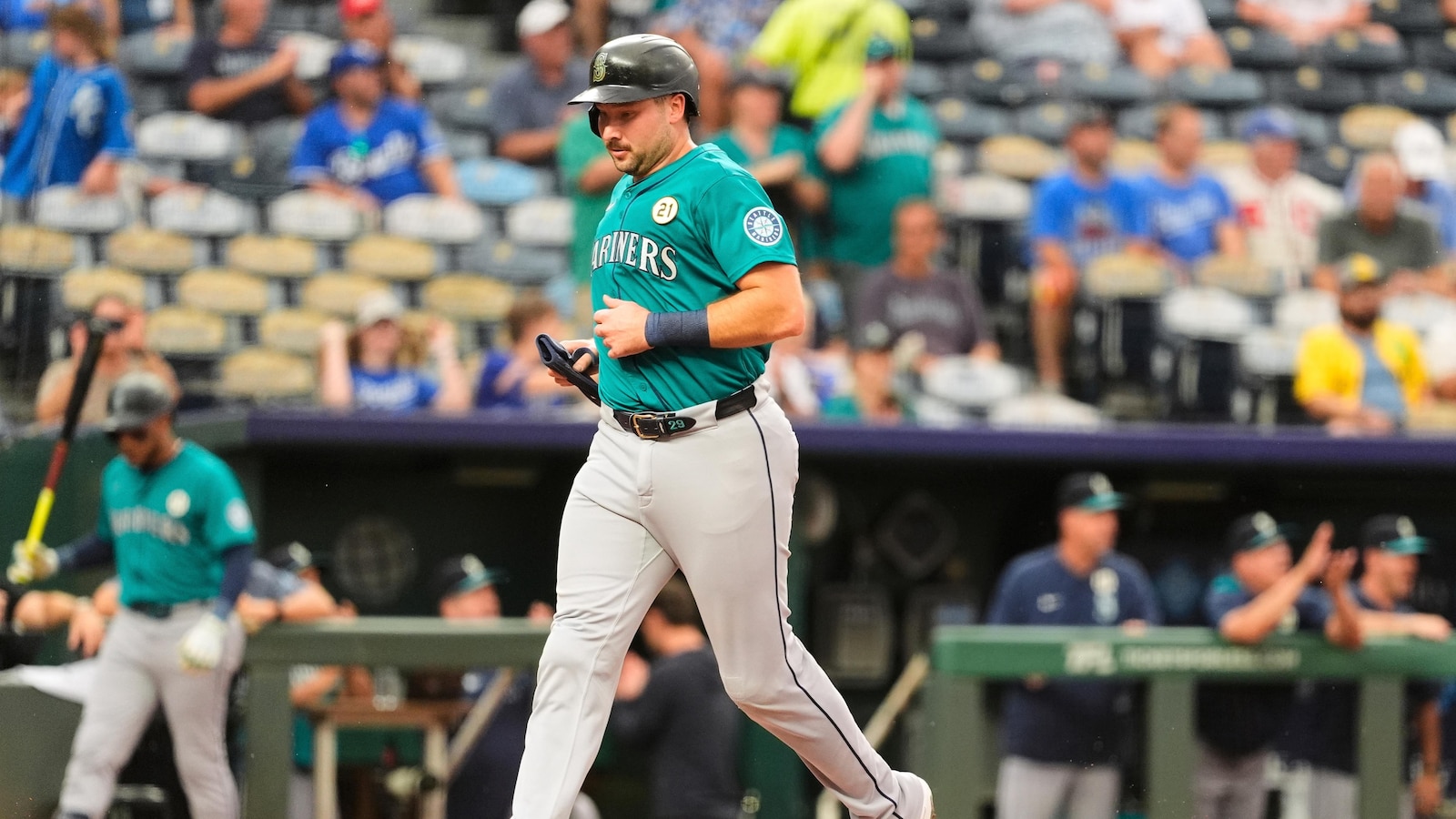 Raleigh breaks Mantle's switch-hitter record, ties Griffey's Mariners record with 55th and 56th HRs