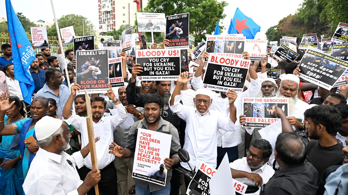 Rally held in Pudupet to protest Israel's war in Gaza