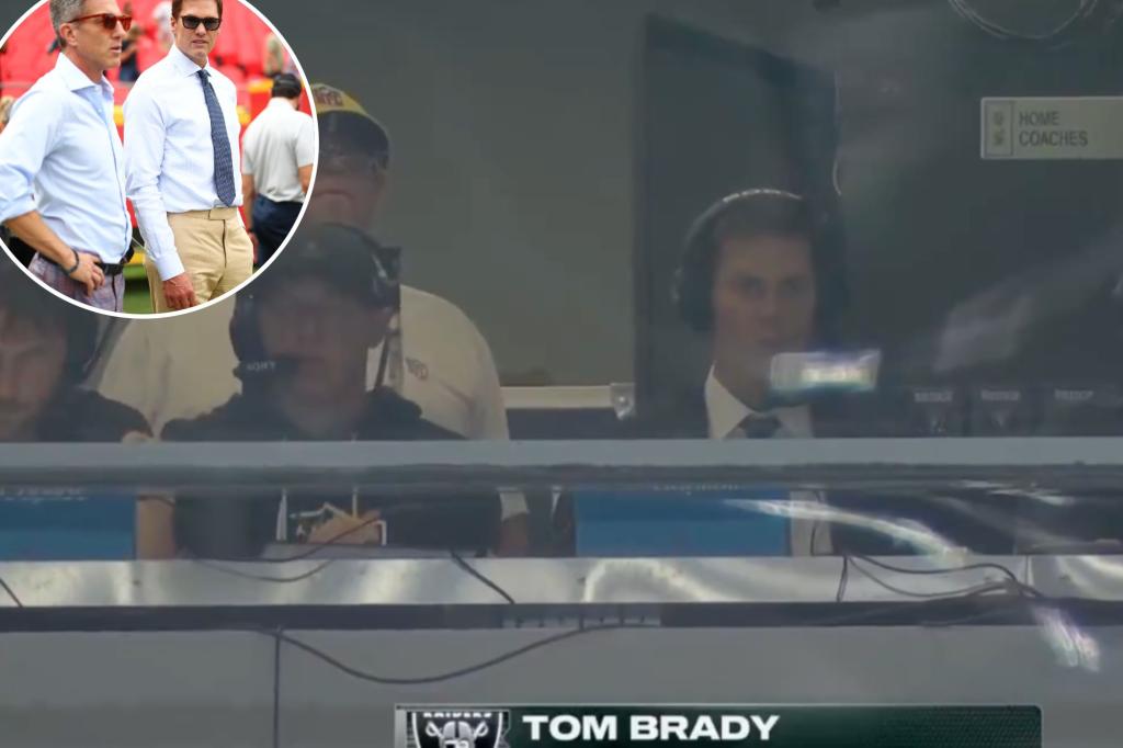 Tom Brady makes appearance in Raiders coaching booth during 'MNF'