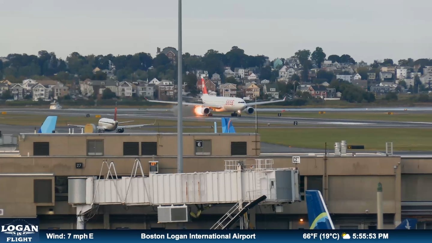 Watch: Video shows flames coming from Swiss Airlines plane at Logan Airport - The Boston Globe