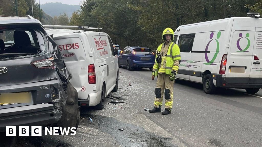 Blaenau Gwent: Arrest after bus crashes into several cars