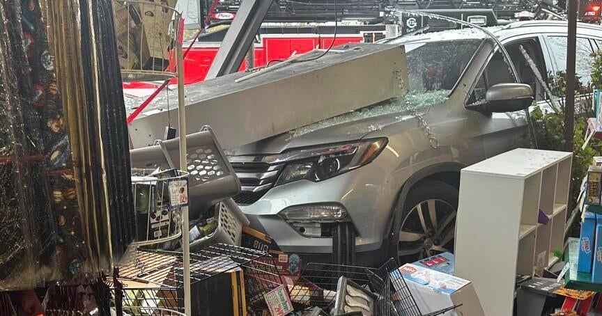 Car crashes into American Science & Surplus store in Geneva, Illinois