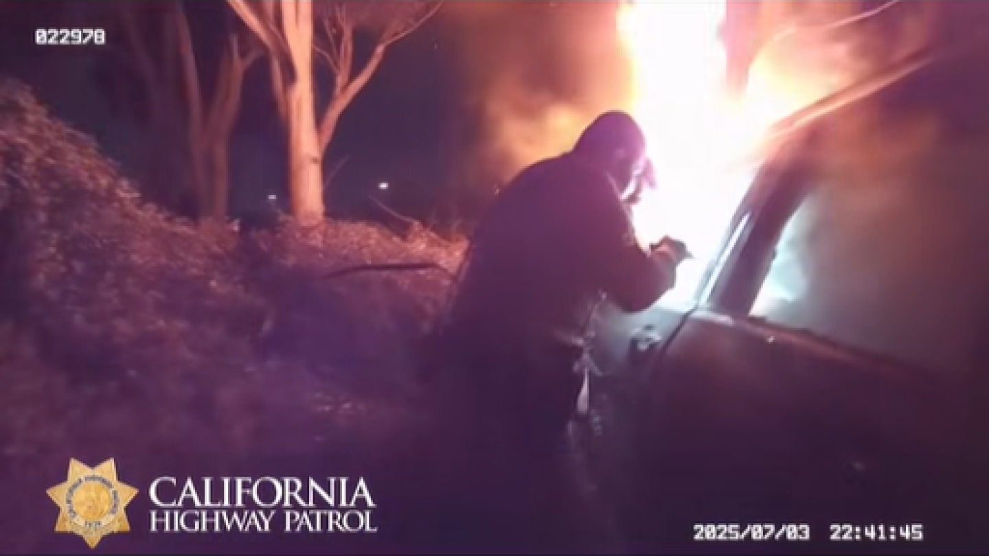 BWC: CHP officers pull unconscious man from burning vehicle