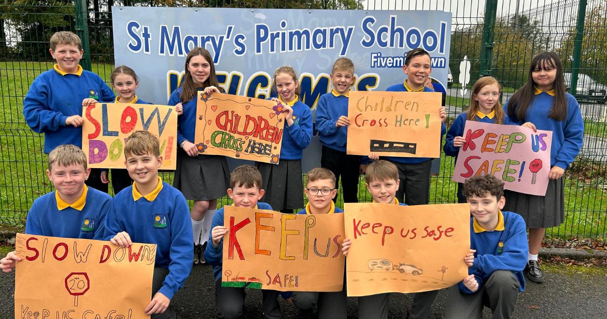 Fivemiletown pupils call on Minister to improve road safety outside their school