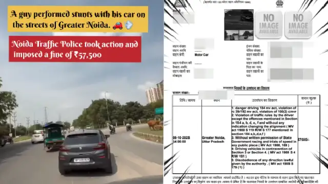 Greater Noida man performs dangerous car stunts, gets fined Rs 57,500