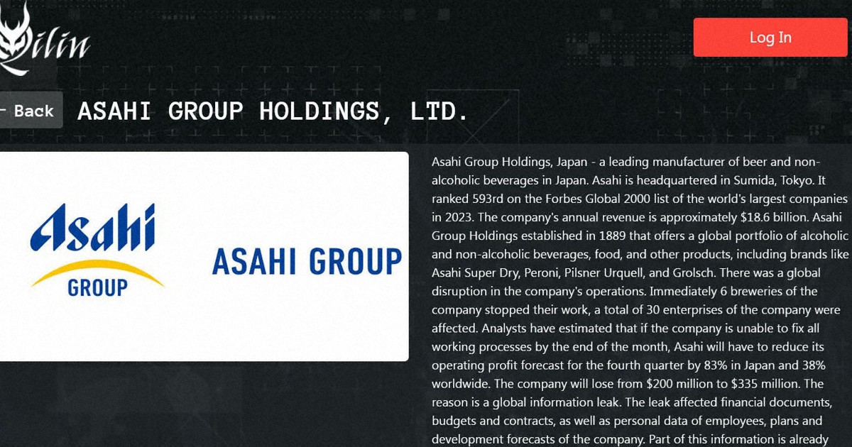 Hacker group claims responsibility for Asahi Group ransomware attack
