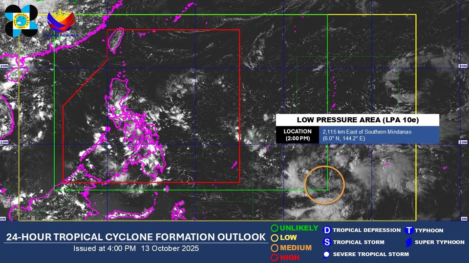 LPA outside PAR has 'medium' chance of becoming storm  --  PAGASA