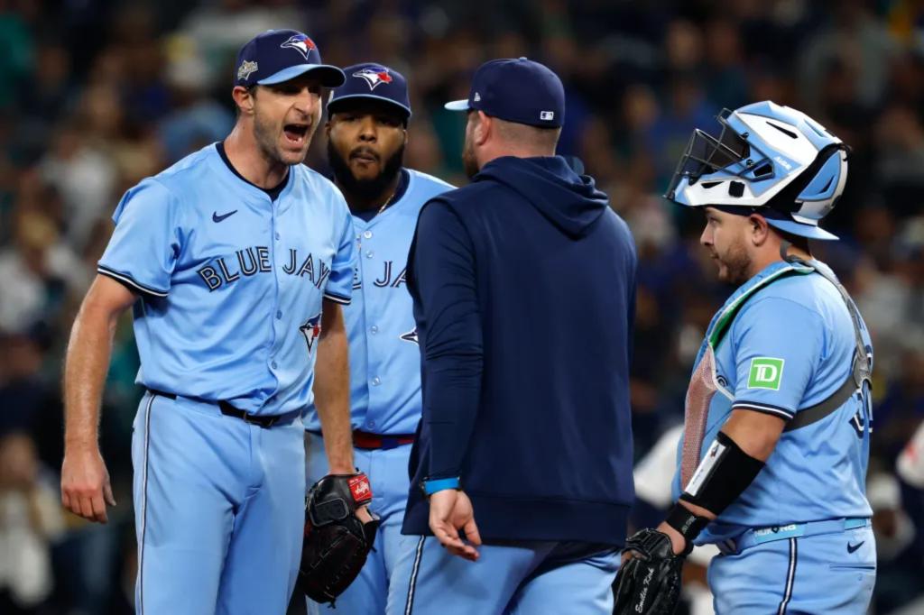 Max Scherzer stays in ALCS Game 4 after fiery mound visit with Blue...