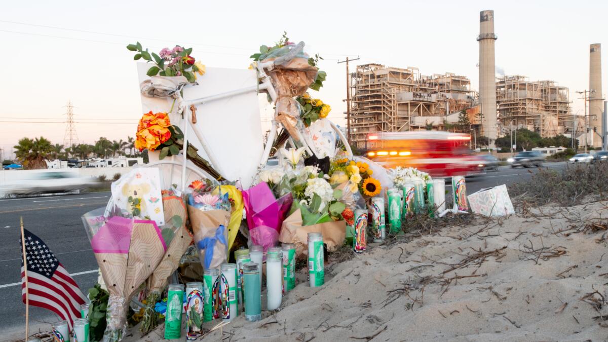 Memorial appears on PCH in Huntington Beach, as hit-and-run driver charged