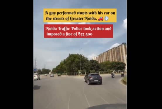 Caught on cam: Noida man performs dangerous car stunt in middle of busy road; fined Rs 57,500