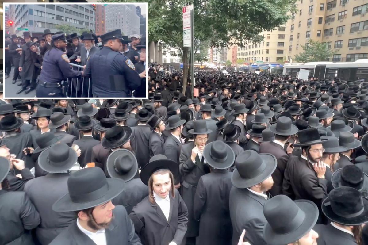 Thousands of Orthodox Jews protest around Israeli consulate in NYC to...
