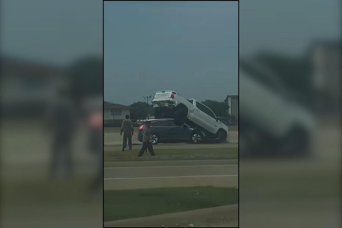 A whole truck chilling on a car... Texas never disappoints