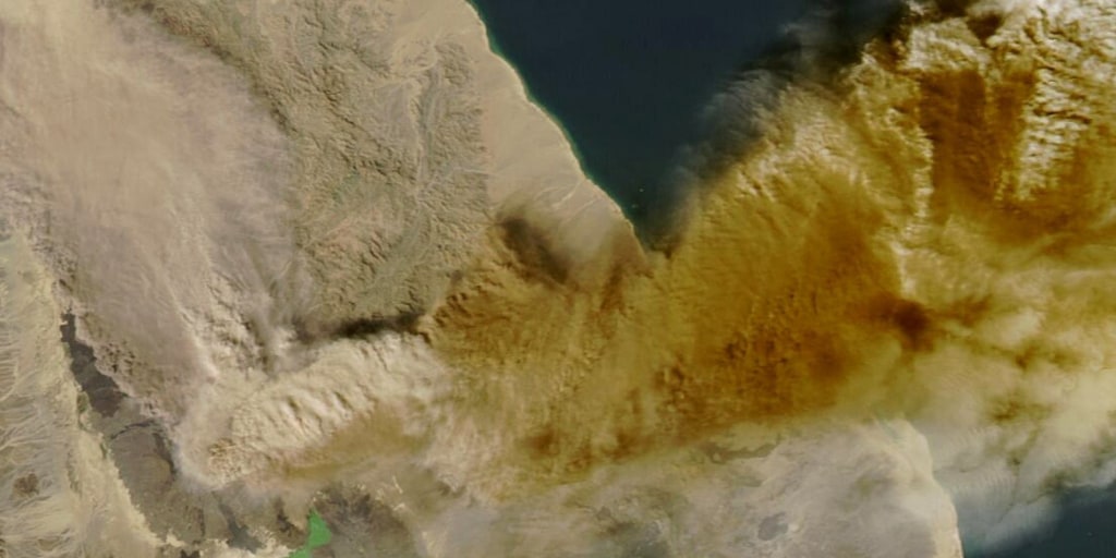 First recorded eruption of Ethiopian volcano sends ash plumes across Red Sea