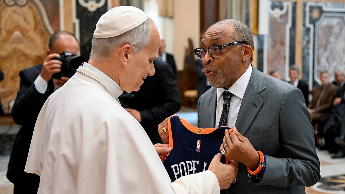 Pope gets New York Knicks basketball jersey as he meets film stars
