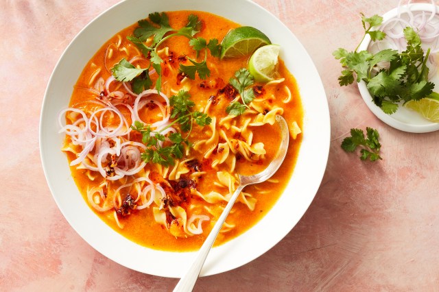 Five Weeknight Dishes: Creamy butternut squash noodle soup, shrimp and bacon burritas and more