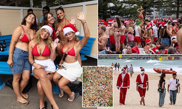 Thousands of backpackers squeeze onto famous beach for Christmas Day