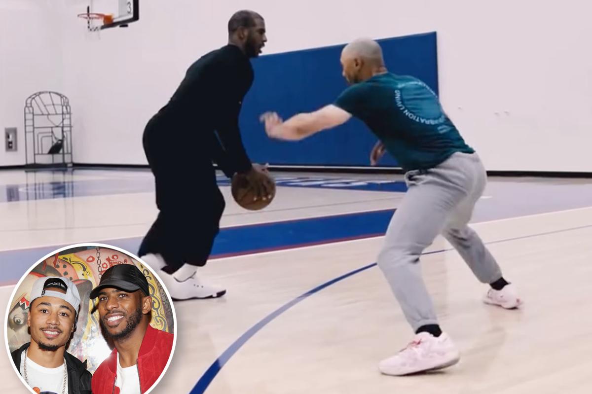 Chris Paul hoops with Mookie Betts at Clippers' facility as NBA...