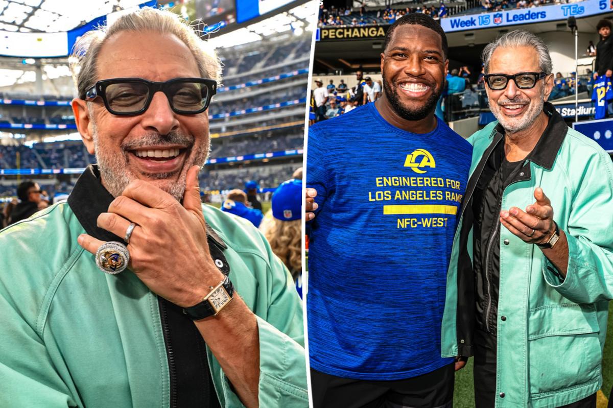 'Wicked' star Jeff Goldblum hangs with Kobie Turner at Rams game