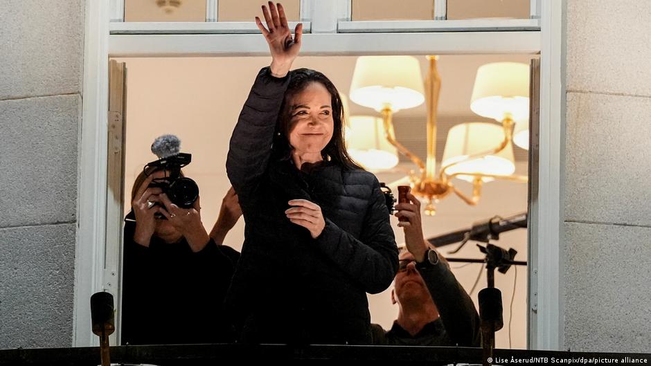 Nobel winner Machado appears in Oslo, after months in hiding