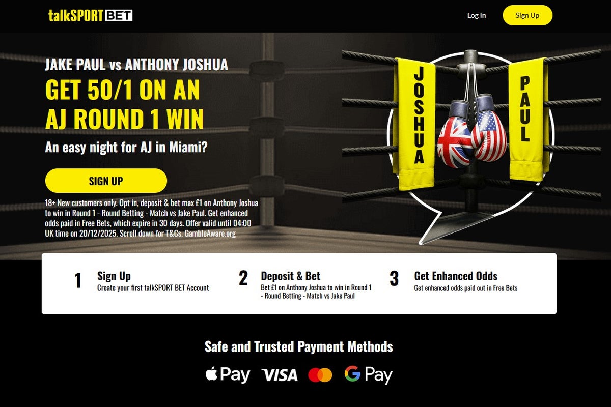 talkSport Bet betting sign up offer: 50/1 on Joshua to win in Round One vs Paul