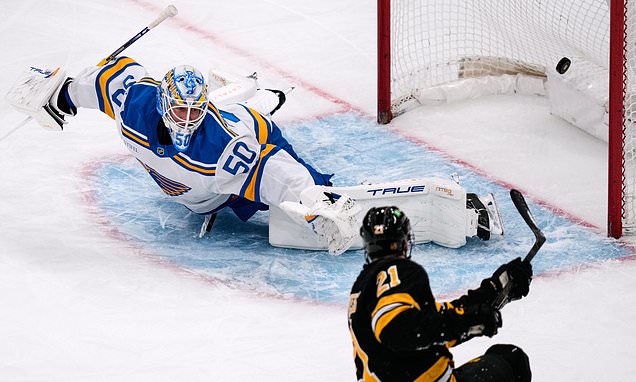 Zacha scores twice, Korpisalo makes 37 saves in Bruins' 5-2 win...