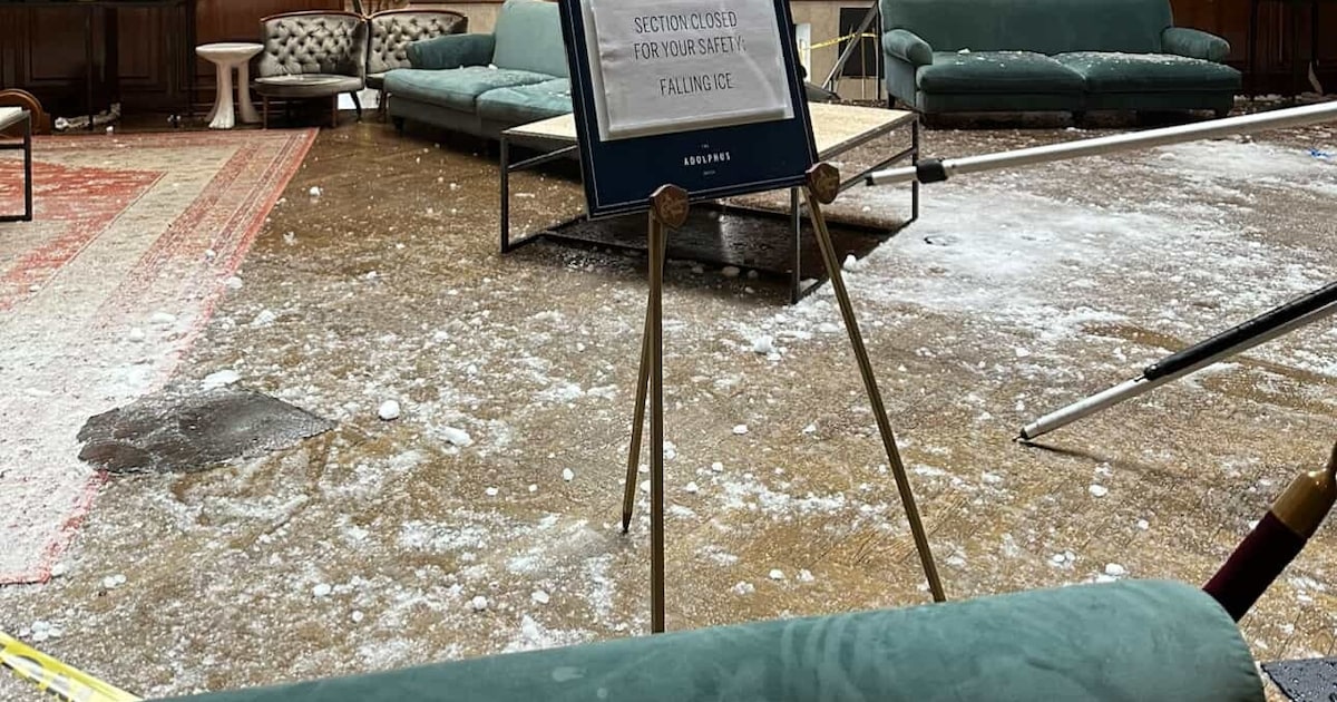 The Adolphus takes a hit from ice, snow when Dallas hotel's glass atrium shatters