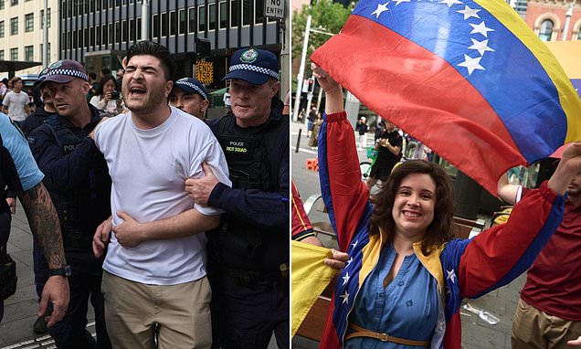 Controversial Aussie dramatically arrested at 'Hands off Venezuela'