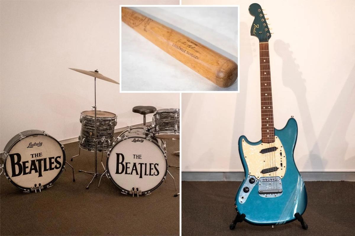 'Ed Sullivan Show' Beatles drumkit, Elton John's Steinway piano...