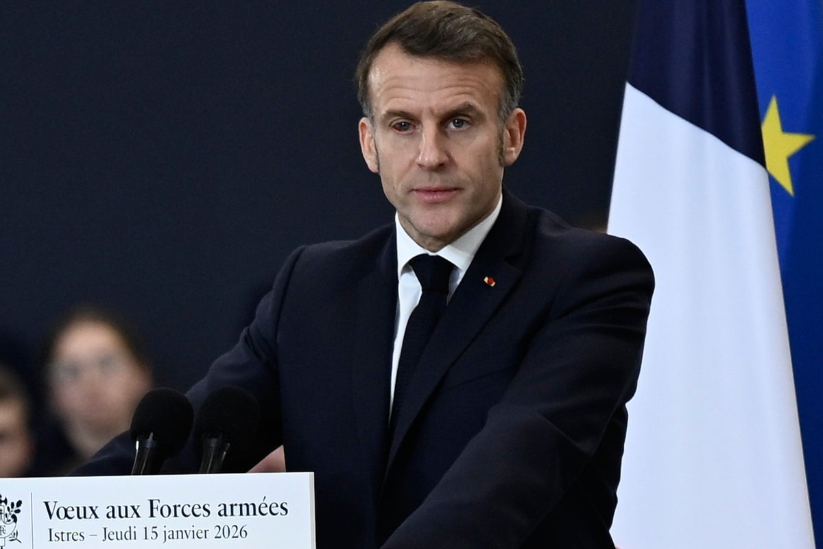 French President Macron laughs off 'unsightly' eye condition during military address
