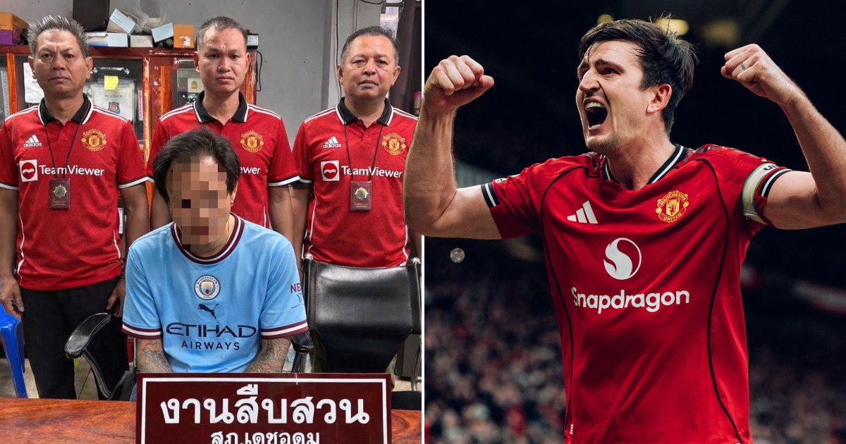 Man City 'fan' mocked by police wearing Man United shirts after 'drugs arrest'