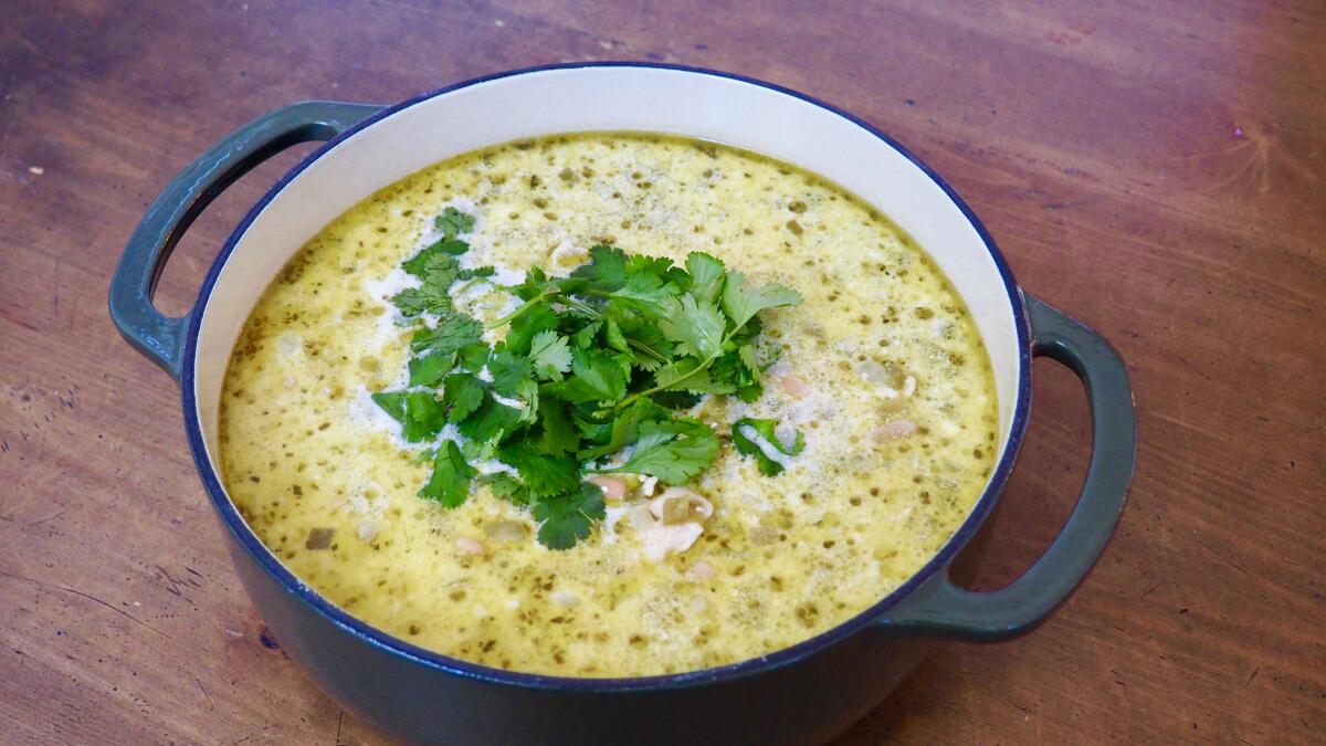 Maxine Sharf's quick and easy, creamy white chicken chili