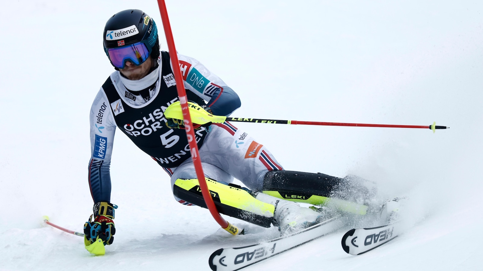 Norwegian skier Atle Lie McGrath leads 1st run of Wengen slalom