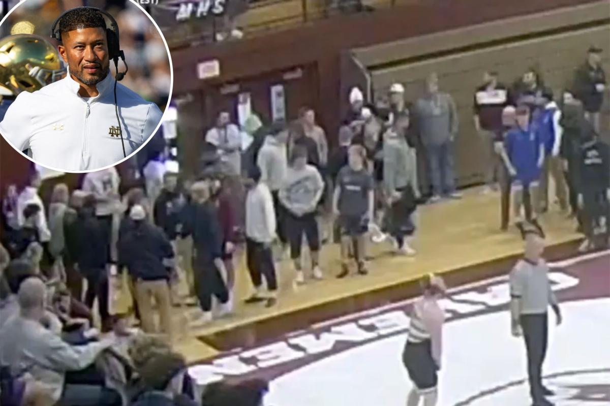 Security footage of Notre Dame coach Marcus Freeman's incident with...