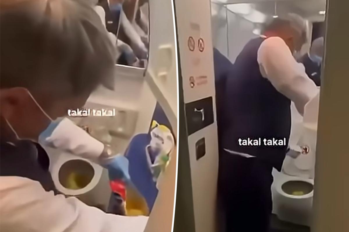 Airplane crew forced to scoop poop mid-flight when toilet...