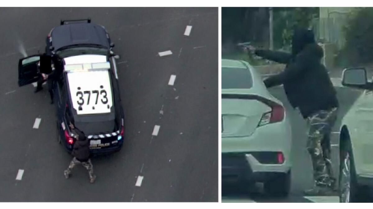 Police run over man amid gunfight on California roadway; officer injured, suspect dead