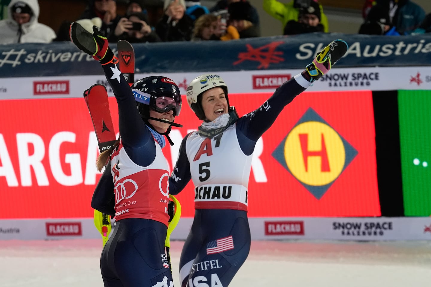 Mikaela Shiffrin and American teammate Paula Moltzan finish 1-2 in World Cup slalom night race - The Boston Globe