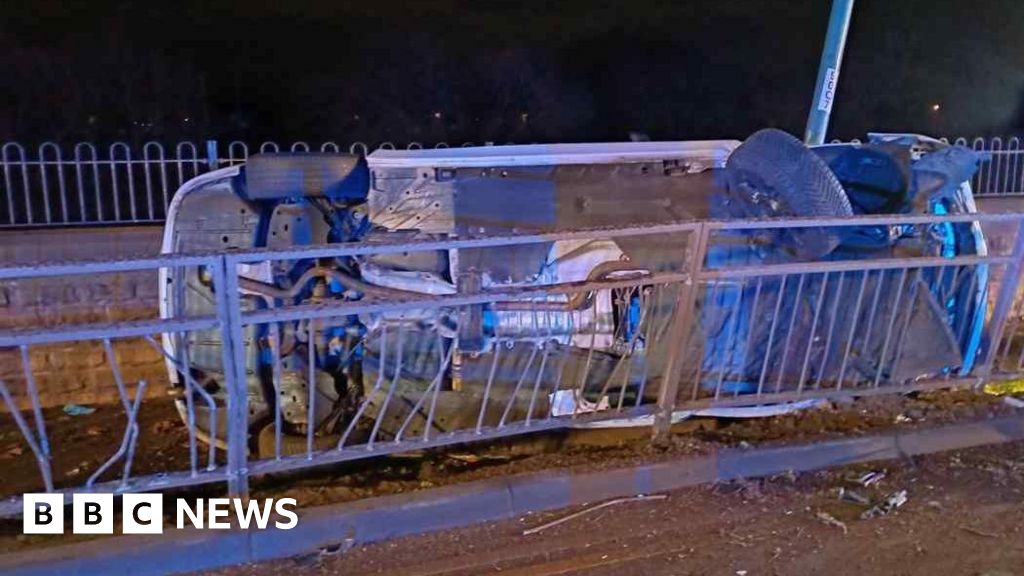 Six bailed after crash in Nottingham left car wedged against wall