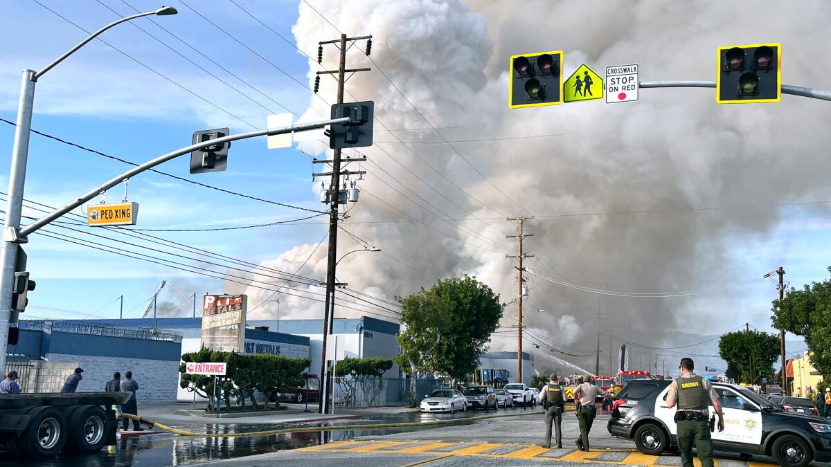 South El Monte residents ordered to shelter in place as warehouse buildings burn