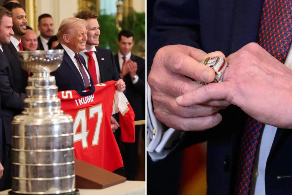 Trump shows off his new hockey bling with Stanley Cup Champions...