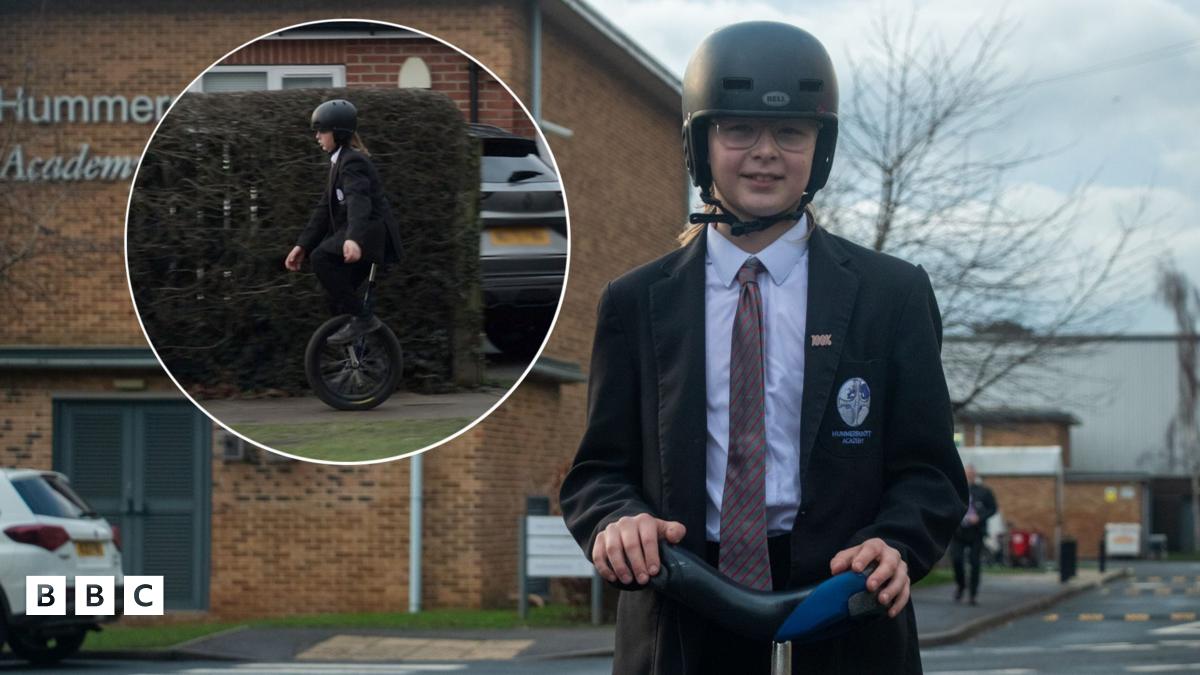 Riding a unicycle to school - a wheelie great way to travel!