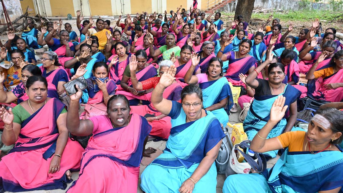 Sit-in protest by anganwadi workers