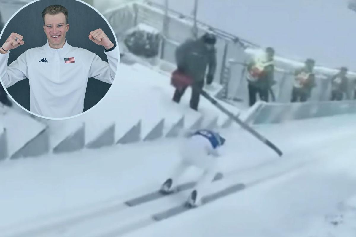 US ski jumper Ben Loomis narrowly avoids leaf blower disaster at...
