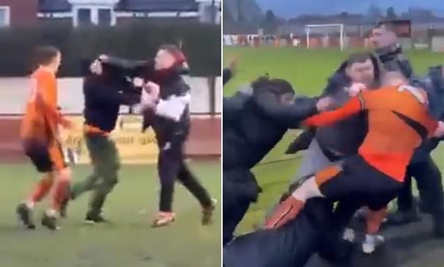 Footballer 'BRAWLS with fans and 'coach punches opposition player'