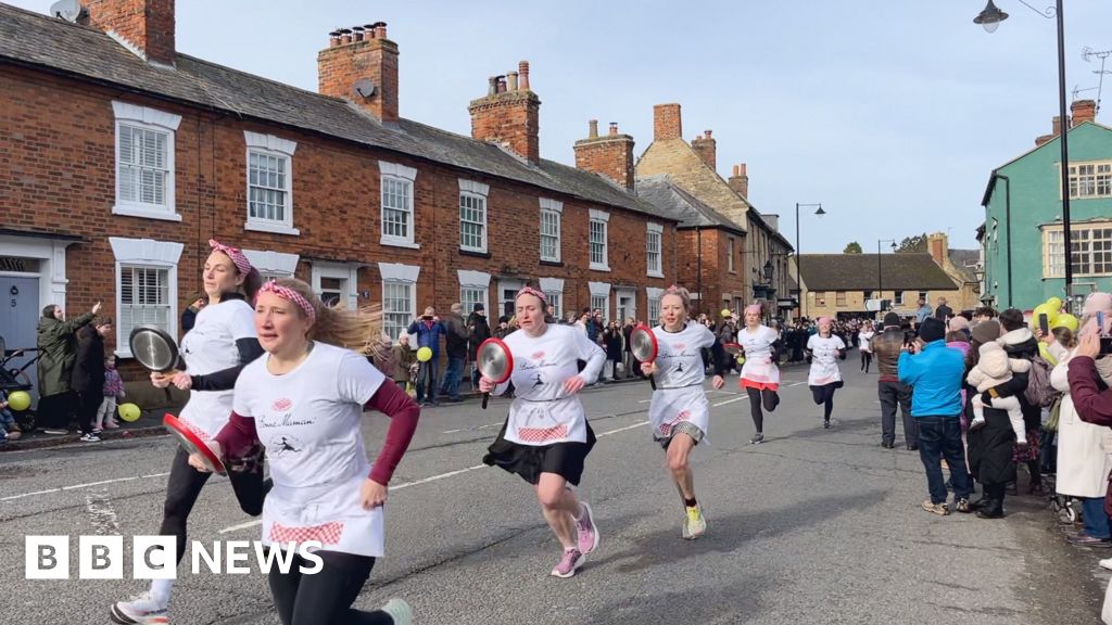 Olney Pancake Race 2026: Competitors sprint for finish line