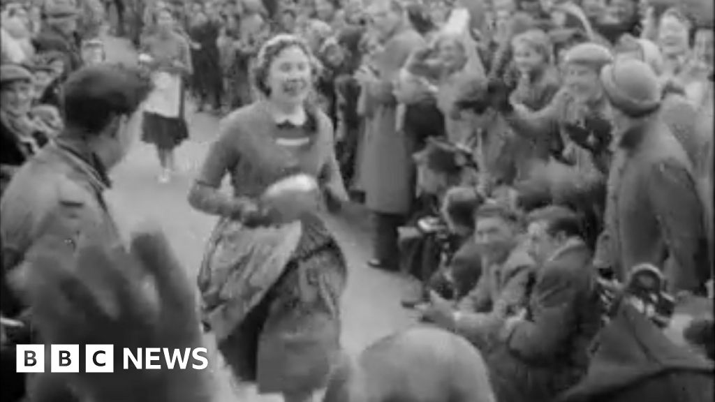 Archive video shows historic Olney Pancake Race in 1956