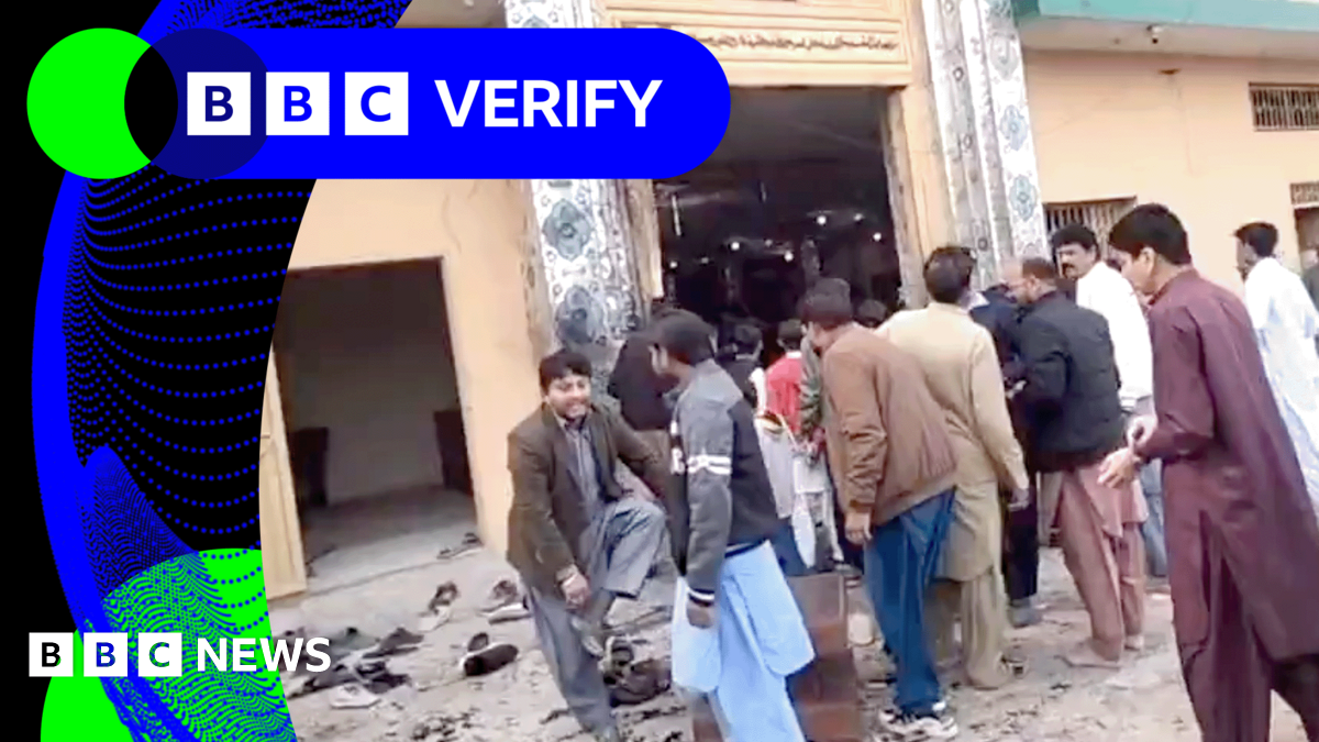 BBC Verify Live: Video shows aftermath of Pakistan mosque blast that reportedly killed 24